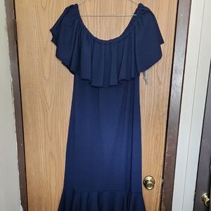 LuLaRoe Blue Maxi Sundress Sleeveless Flutter